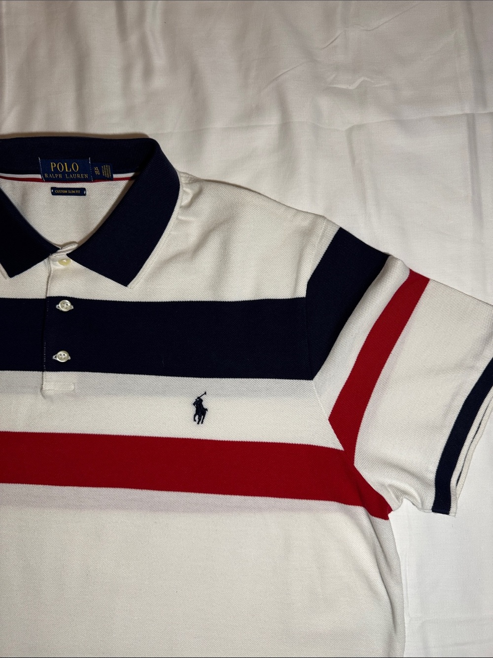 Polo by Ralph Lauren White Polo with Navy & Red Stripes - Picture 2 of 4